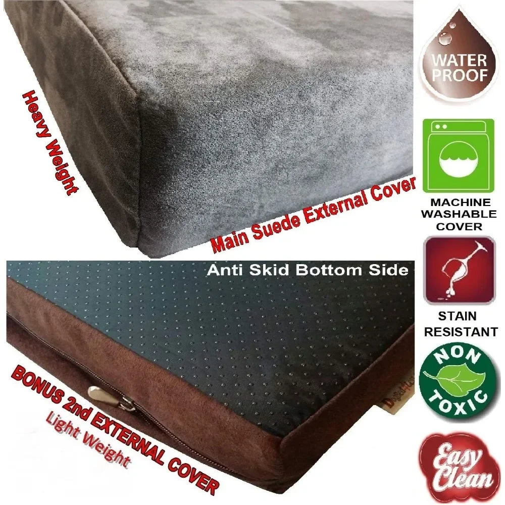 Washable Suede, Waterproof Orthopedic Cool Memory Foam Dog Bed