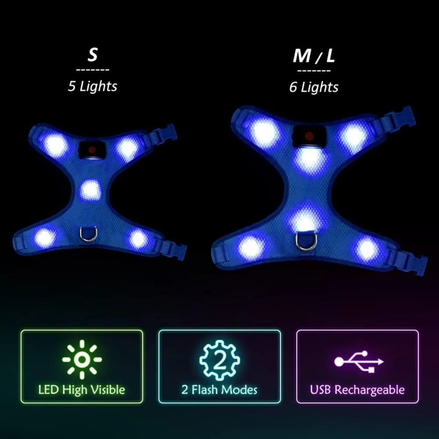 Glowing LED Adjustable Dog Harness