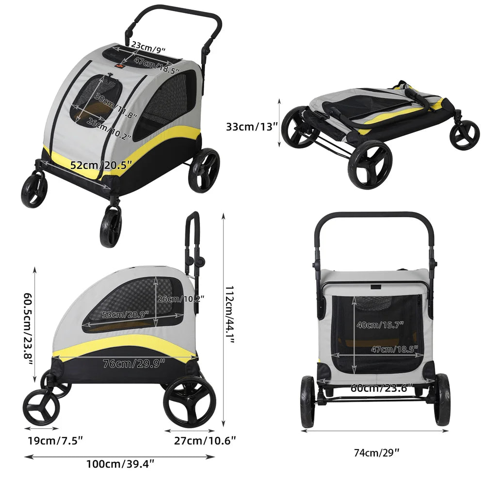 Dog Stroller 4 Wheel Foldable Cart Jogger Wagon