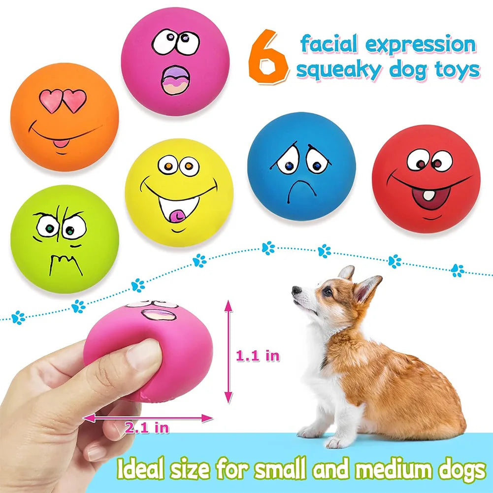 6Pcs Soft Latex, Bouncy, Smile Face Squeaky Dog Toy