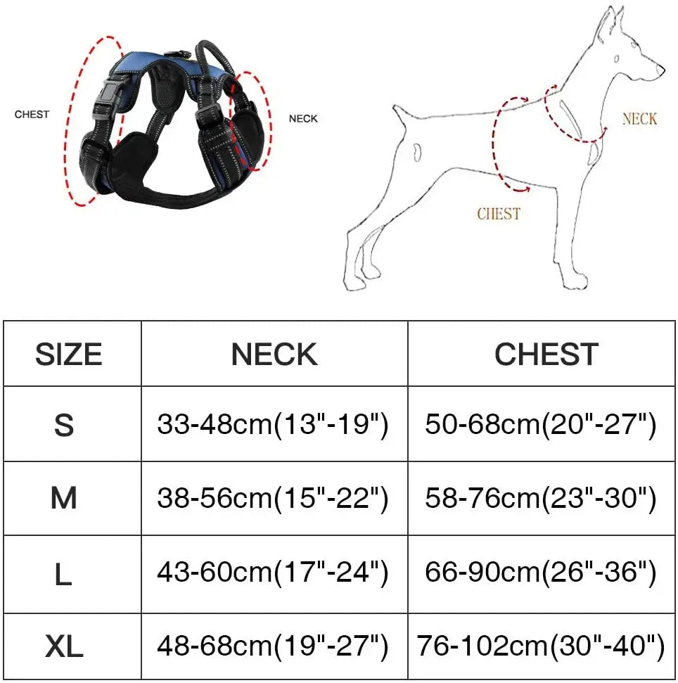 Dog Nylon Adjustable Reflective Dog Vest, No Pull, 2 Metal Leash Hooks, Easy Control