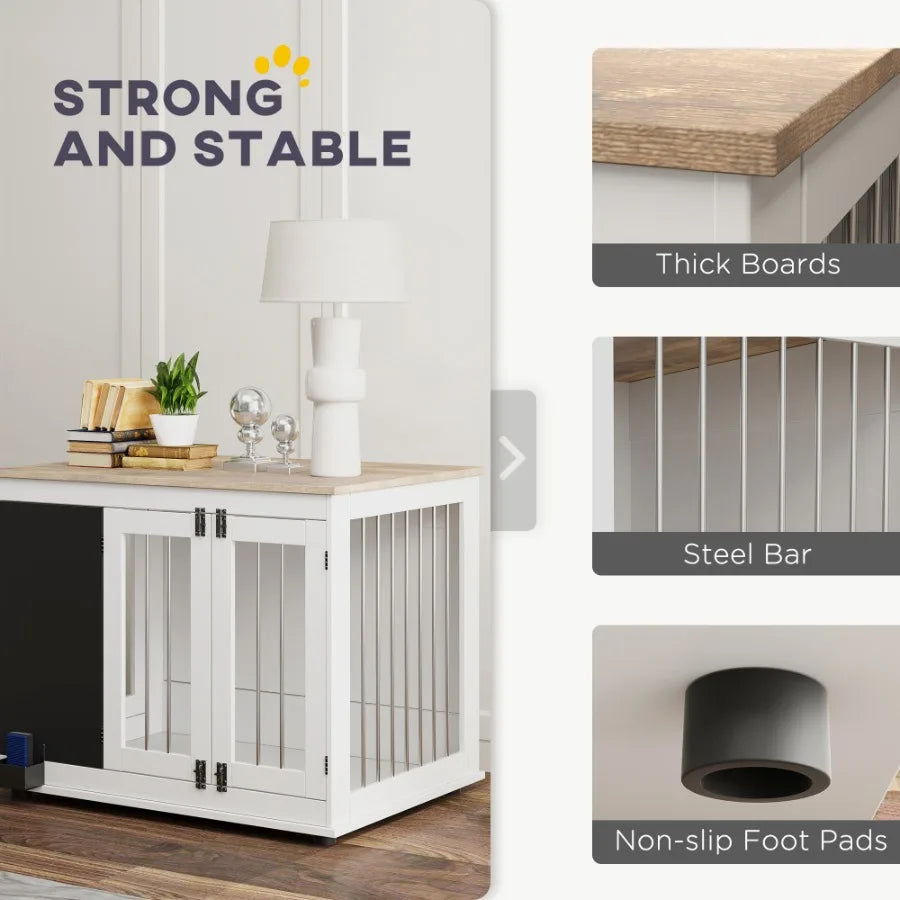 Dog Crate Furniture/Side Table for Large Dogs, Three Doors Blackboard NonSlip