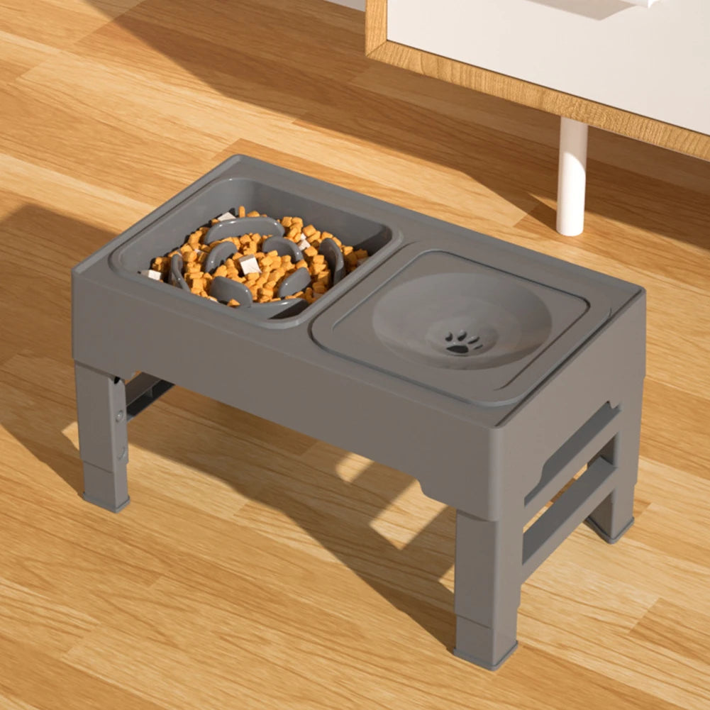 4 Adjustable Heights Elevated Dog Food Slow Feeder with Stainless Steel Bowls