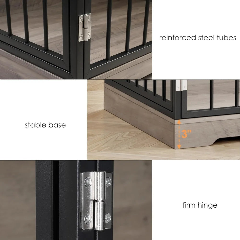 Furniture Dog Farmhouse Modern Side Table/Kennel, Double Doors Wooden. 2 Drawers Storage