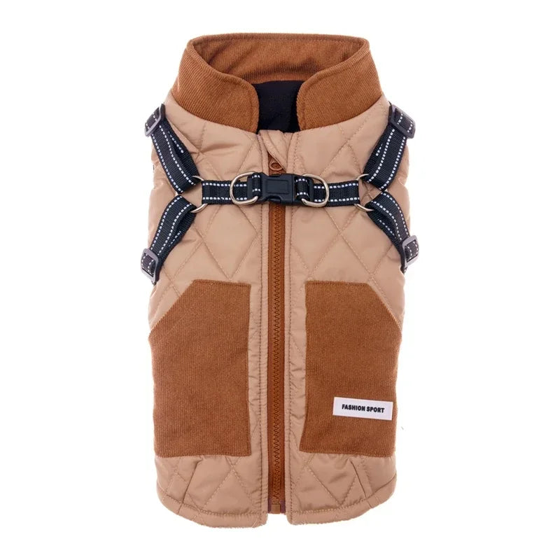 Warm, Winter Zippered Harness Dog Coat