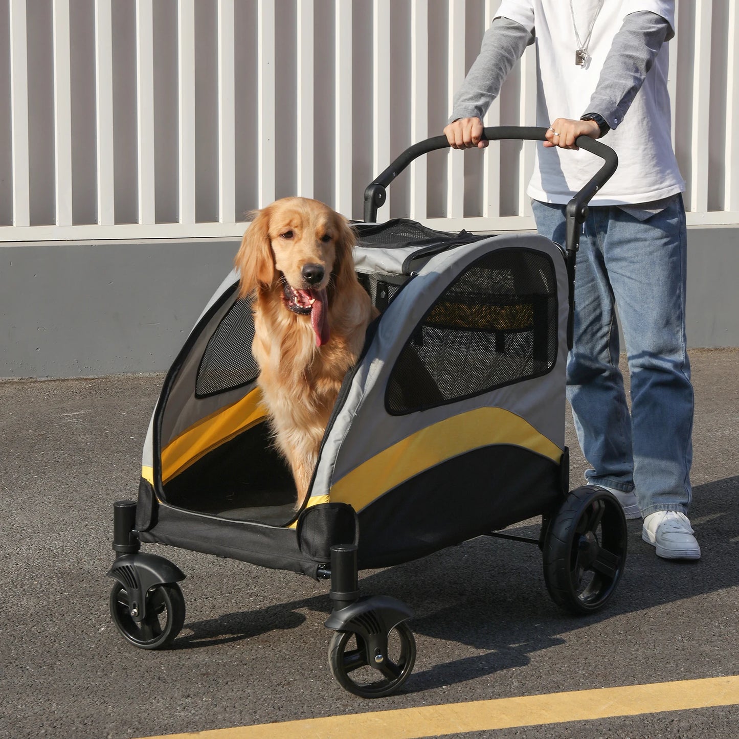 Portable/Foldable Travel Dog Stroller/Carrier with 4 Wheels for Large Dogs