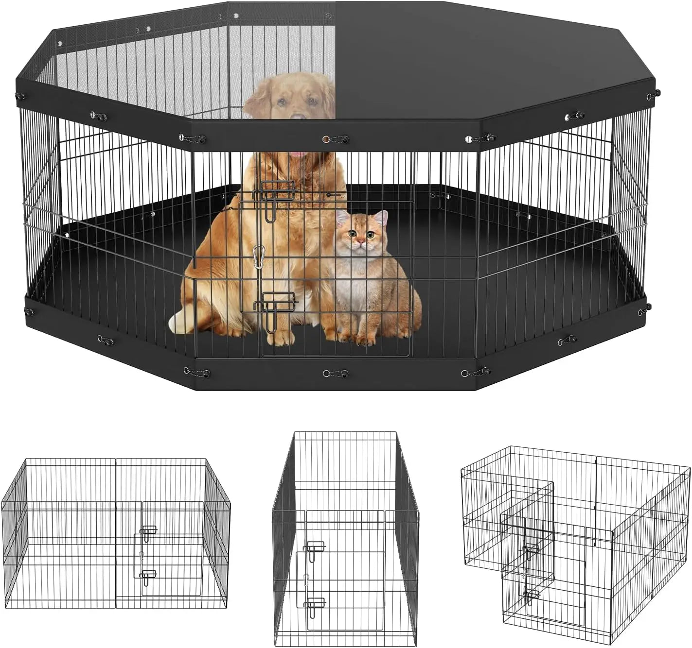 Foldable Metal Dog Exercise Playpen for Camping with Top Cover