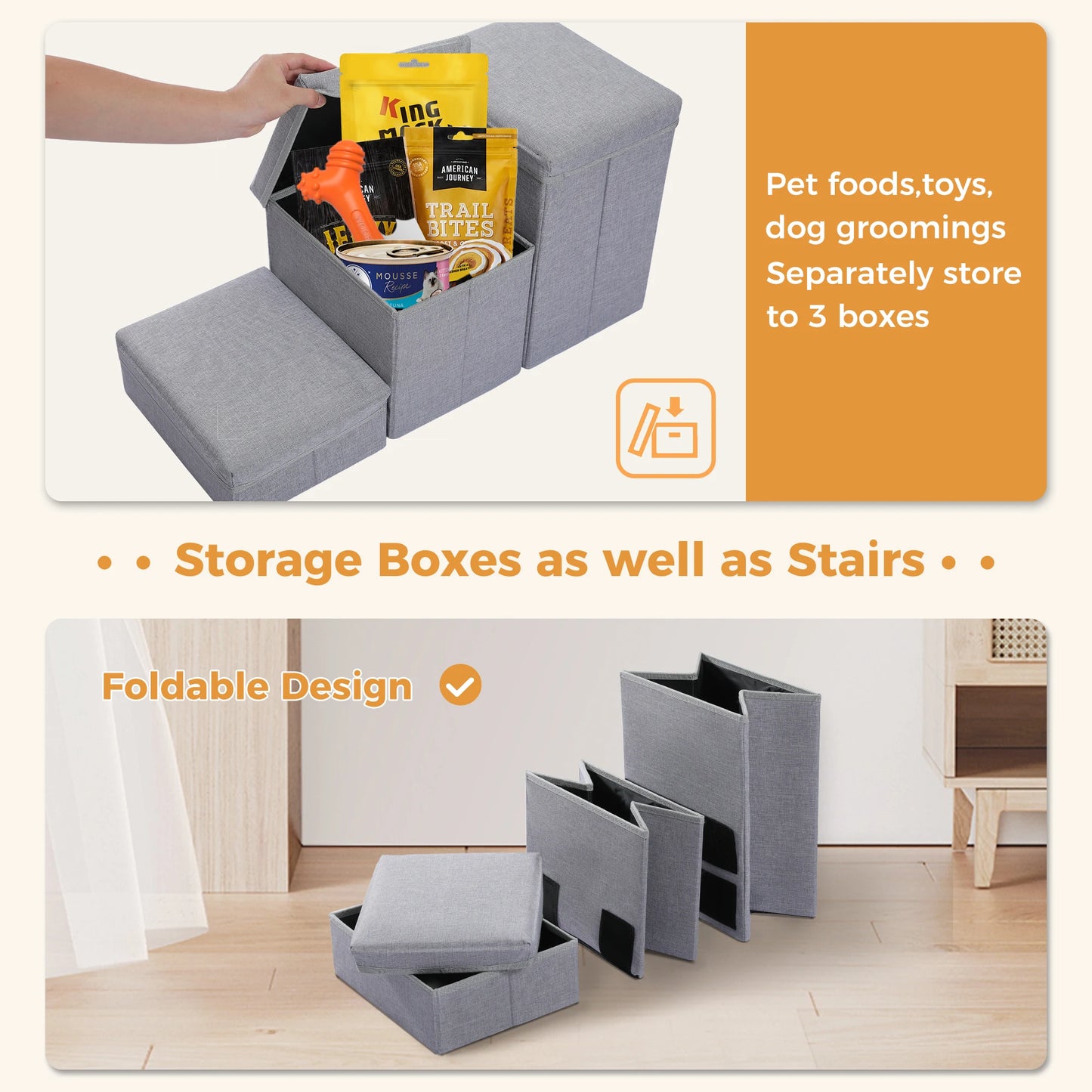 3-Tier Dog Steps Foldable Adjustable Height Stairs