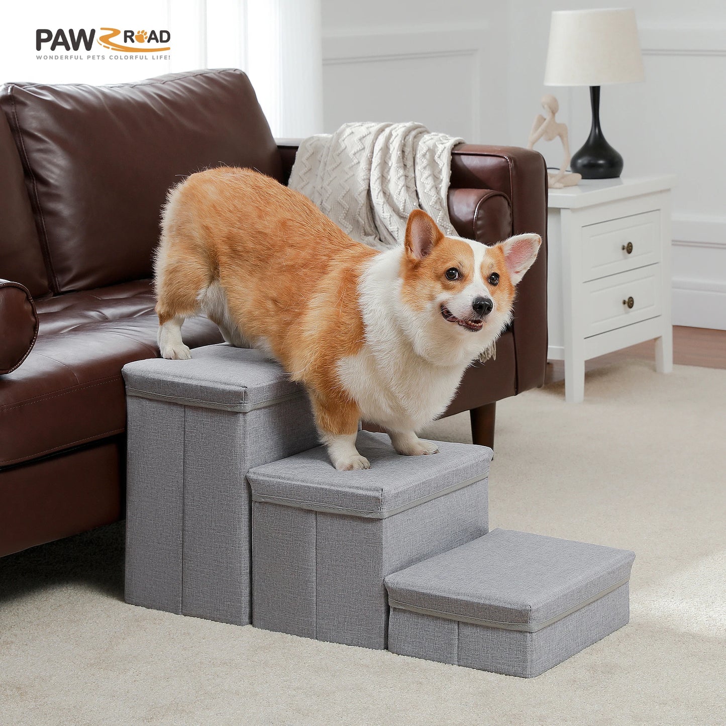 3-Tier Dog Steps Foldable Adjustable Height Stairs