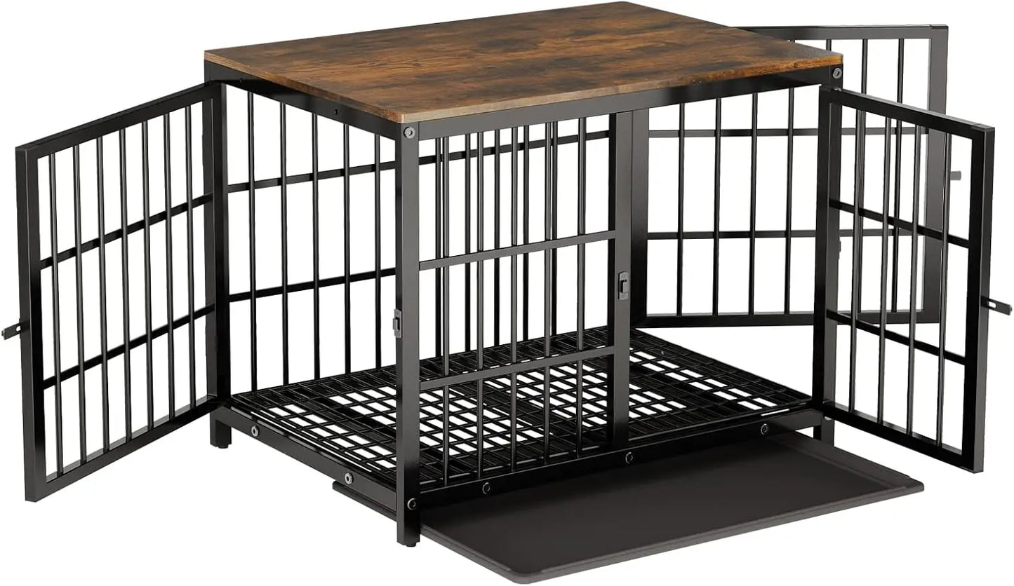 Heavy Duty Furniture Side Table Dog Kennels/Crate, Three Doors, Removable Tray