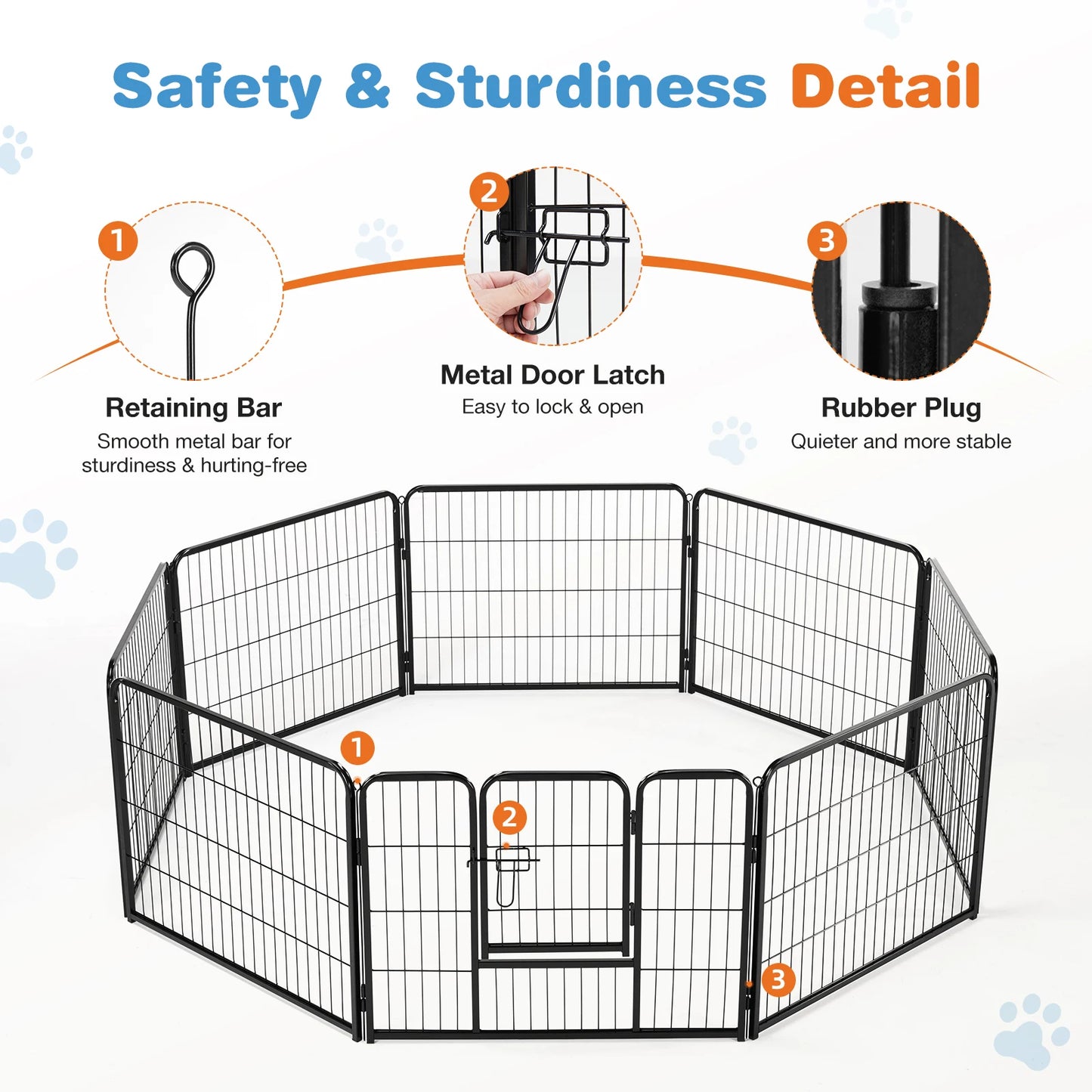 8 Panel Dog Playpen Indoor Exercise Fence, Metal Heavy Duty Crates with Doors