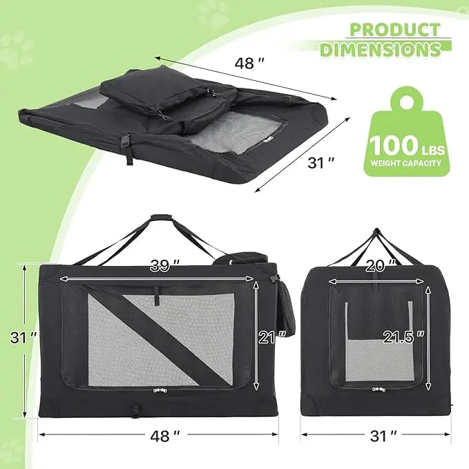 Magshion 48 Inch, 3 Door Soft Sided, Collapsible Dog Crate