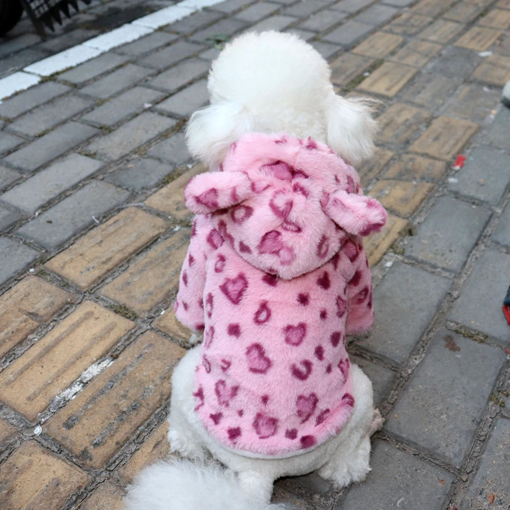 Warm Fleece, Hoodie, Winter, Leopard Dog Coat/Jacket