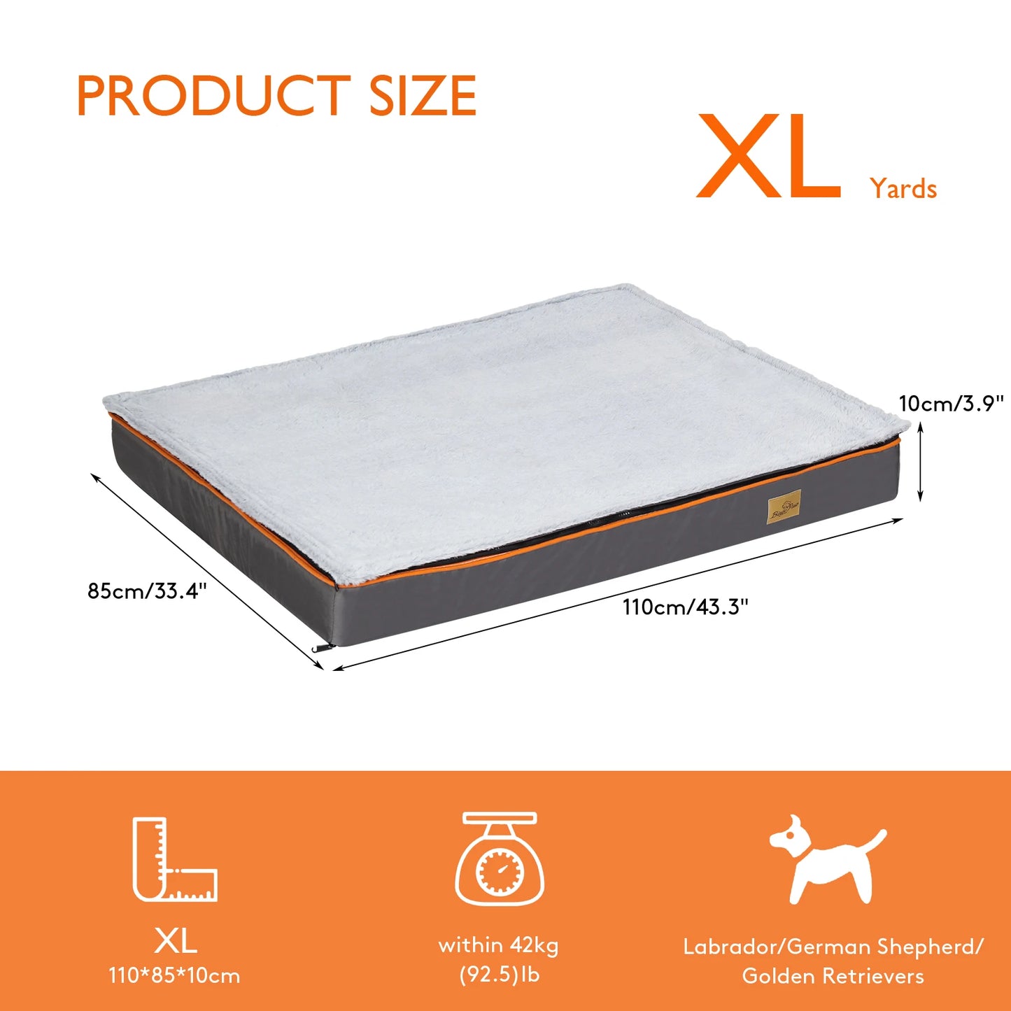 Dog Bed Large Padded Orthopedic. Foam Cushion Pillow Bed with Washable Cover