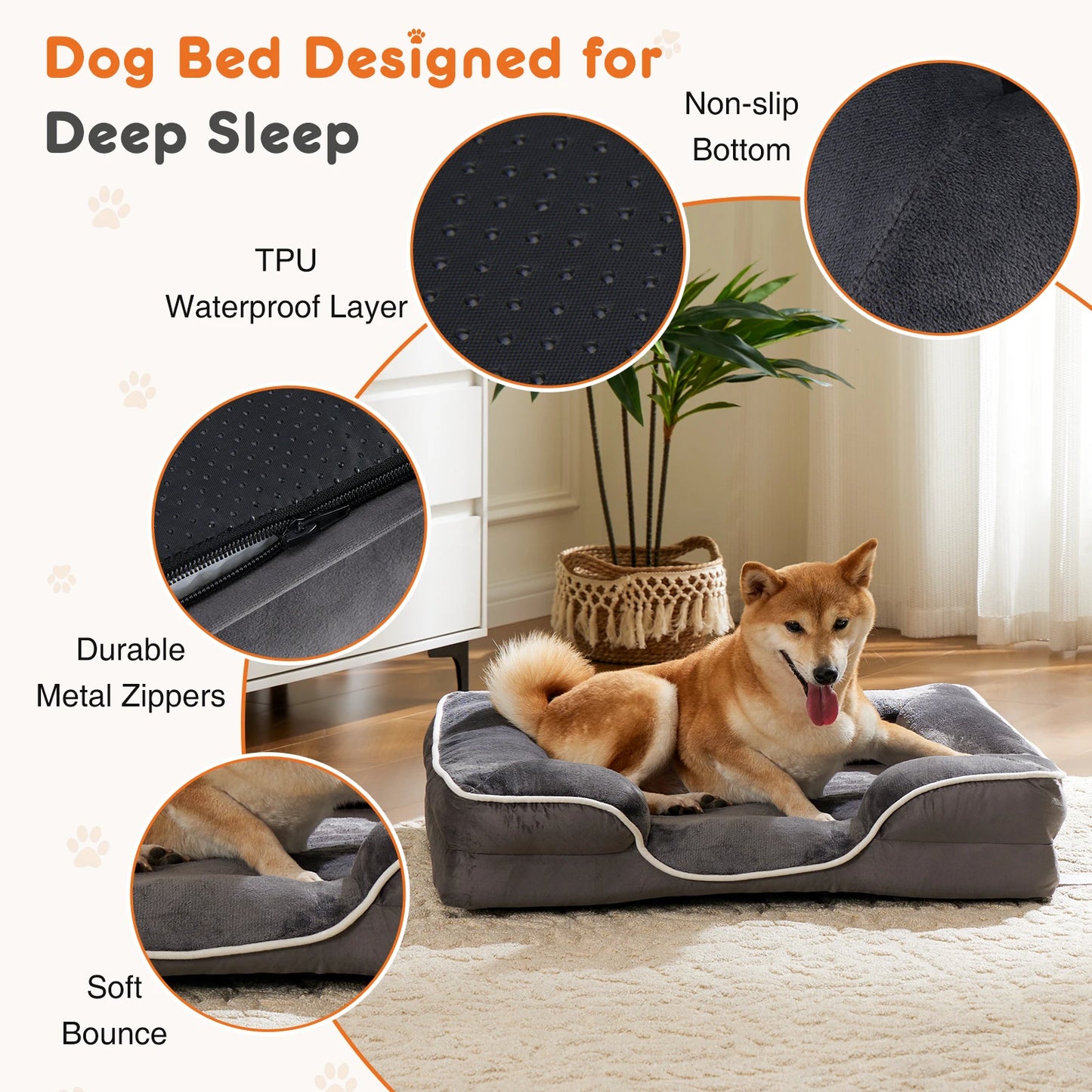Memory Foam Orthopedic, Washable Removable Cover Dog Bed
