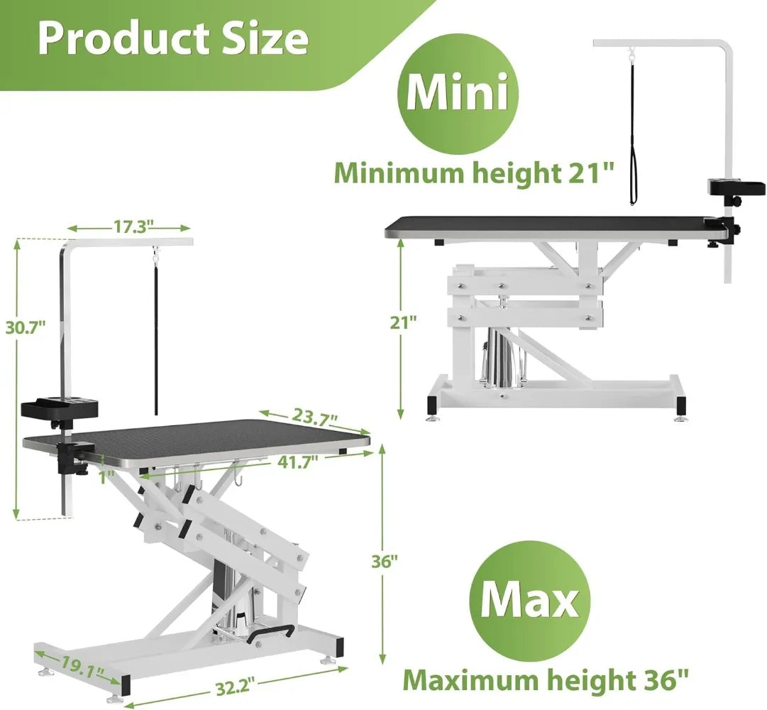 Heavv Duty, Z-Lift, Hydraulic Dog Grooming Table, Anti-Static Table Top, Armrests/Leash Covers