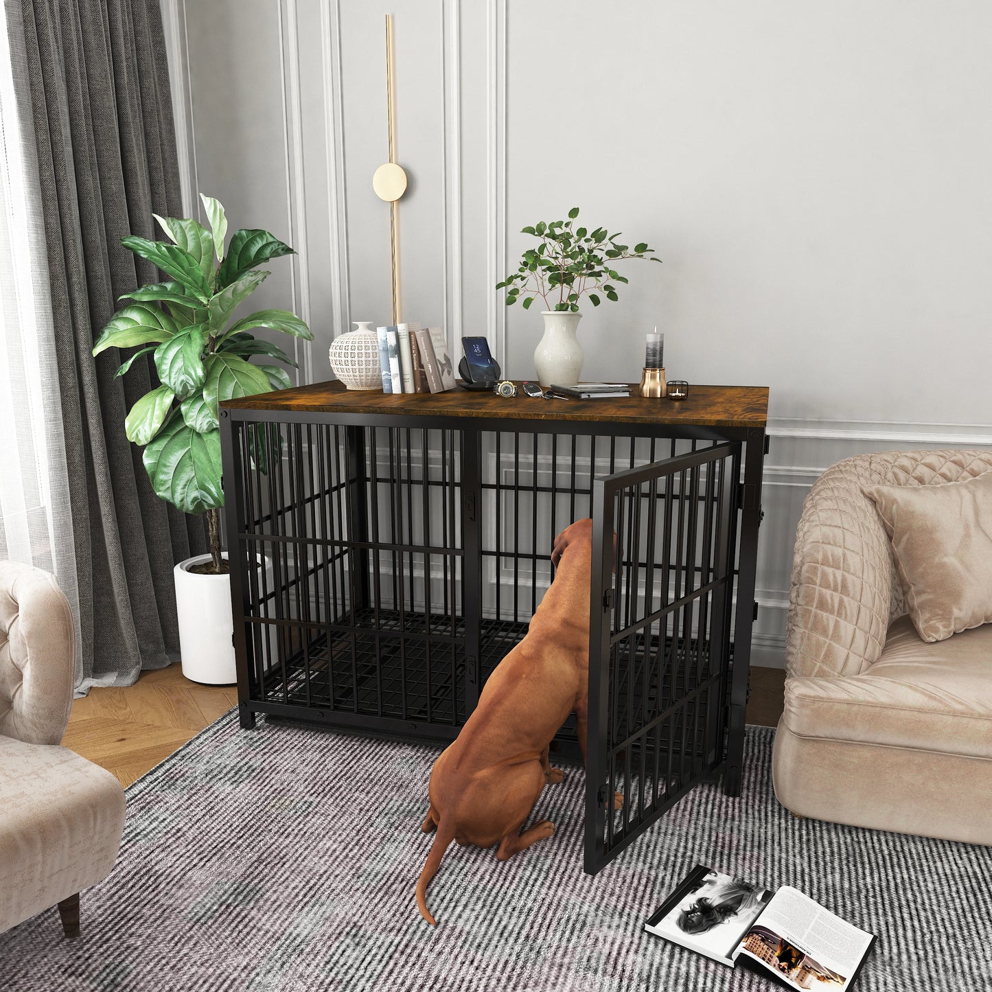Extra Large Wooden End Side Table Large Dogs Kennel 3 Doors