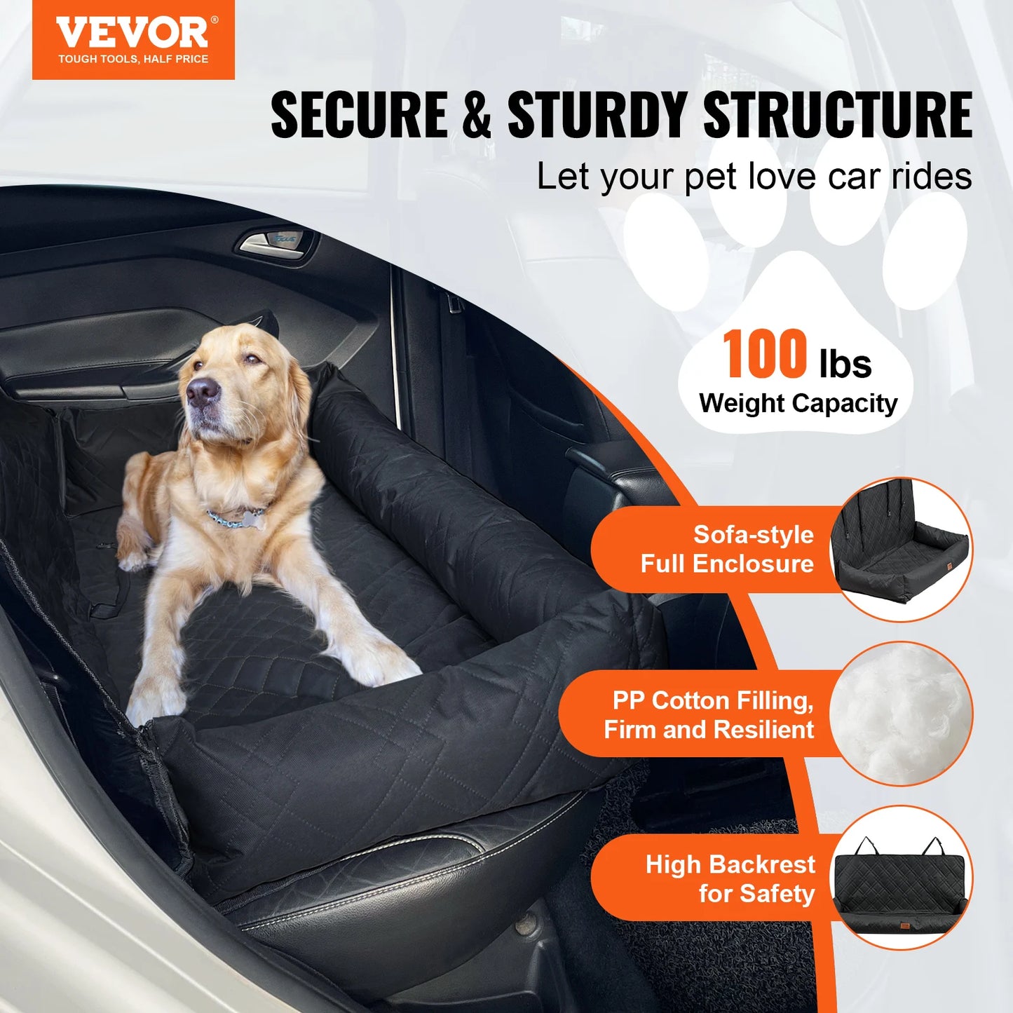 Dog Waterproof, Booster Seat Car Seat/Bed with Clip-On Safety Leash