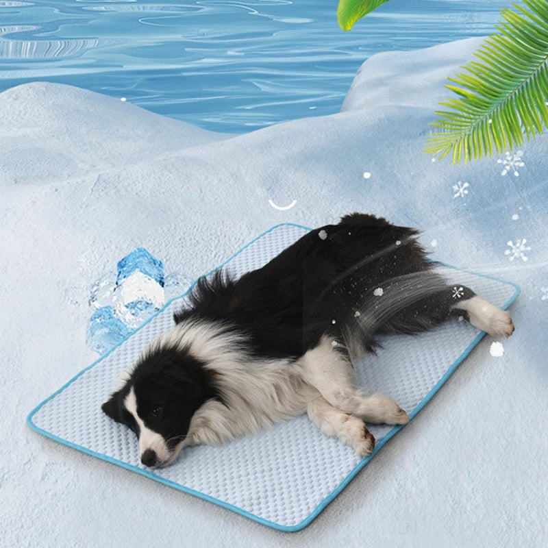 Summer Dog Cooling Mat, Cold Bed with Cool Ice Silk Moisture-proof Mattress
