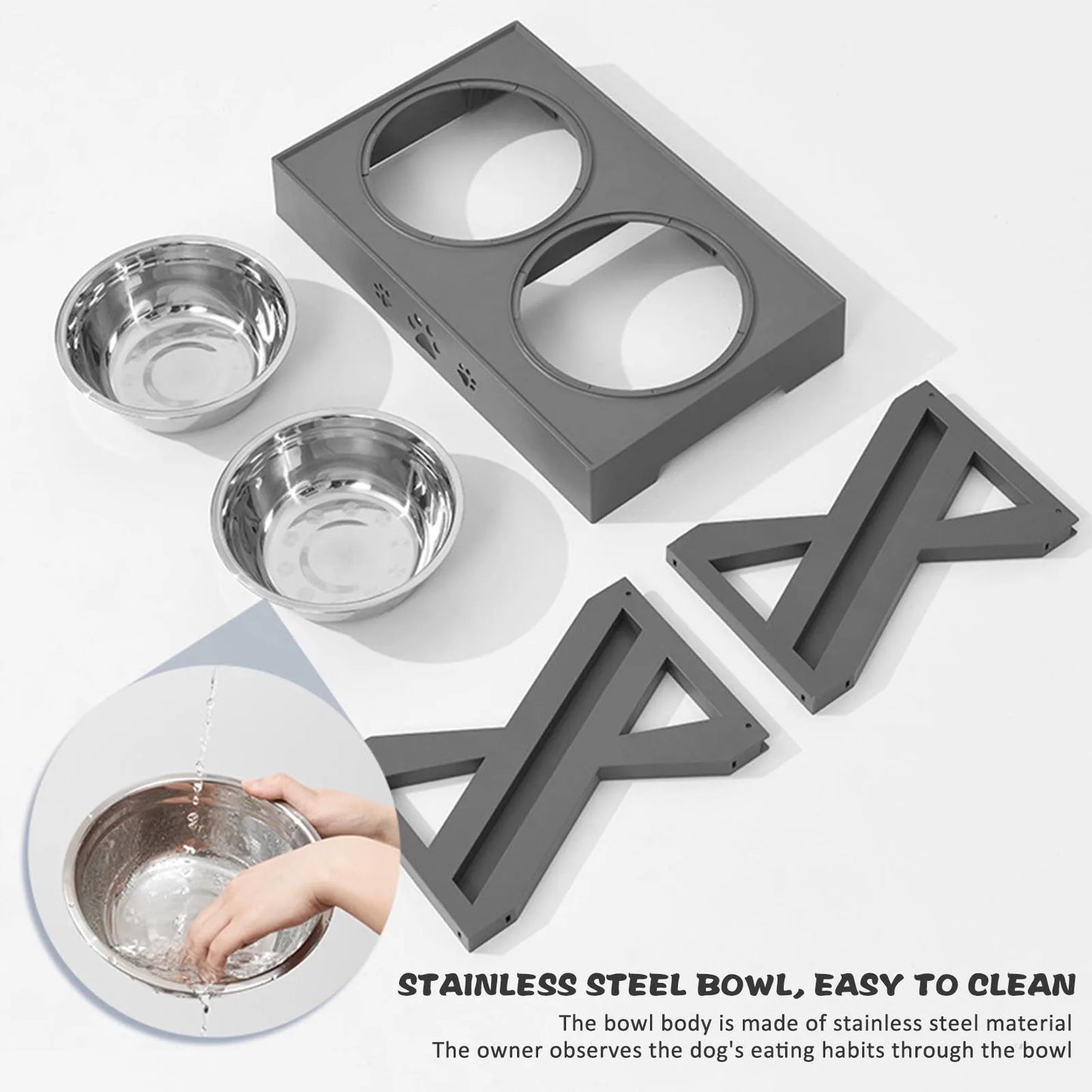 Stainless Steel, Elevated, Non-Slip, No Spill Dog Bowl, Promotes Healthy Digestion