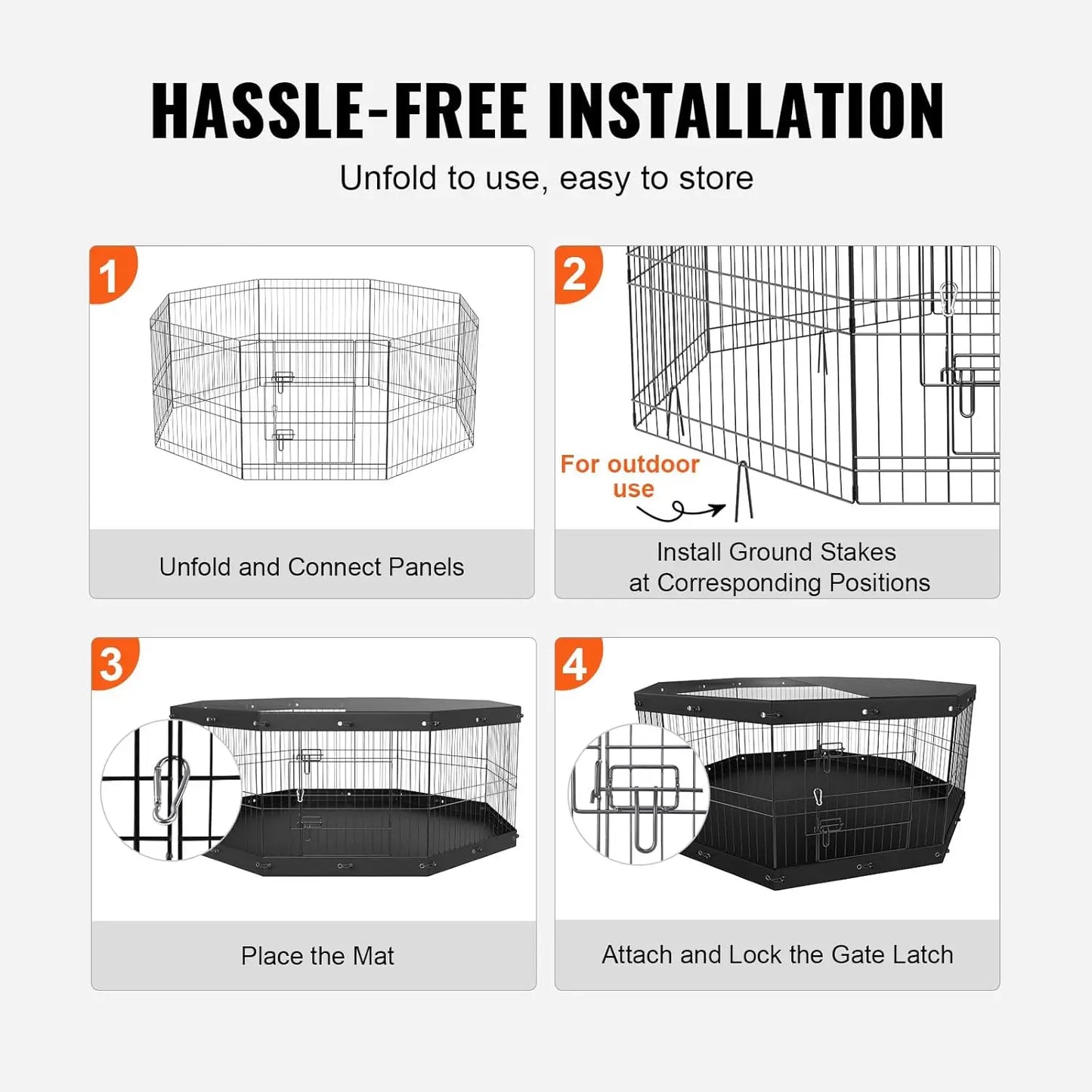 Foldable Metal Dog Exercise Playpen for Camping with Top Cover