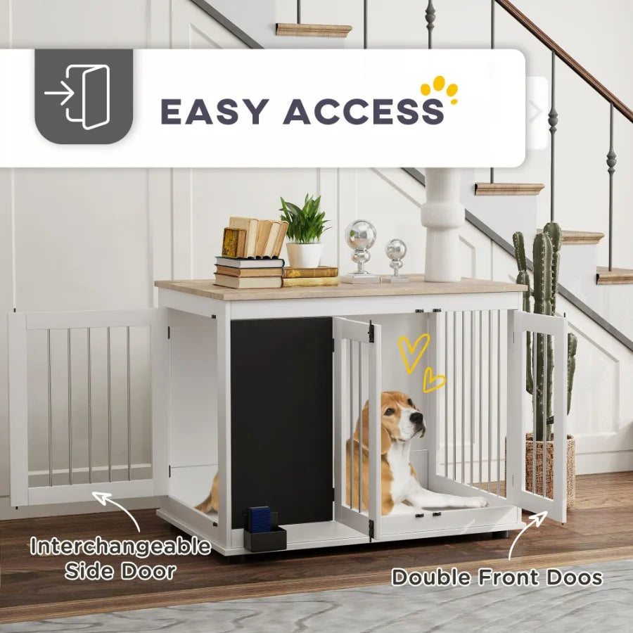 Dog Crate Furniture/Side Table for Large Dogs, Three Doors Blackboard NonSlip