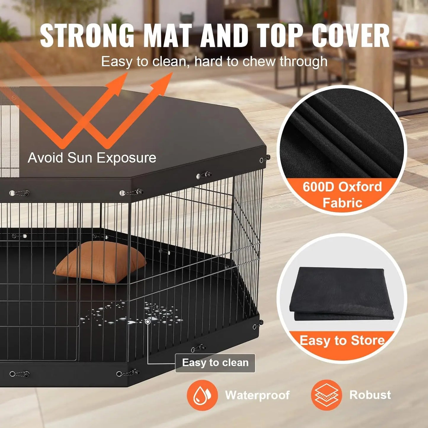 Foldable Metal Dog Exercise Playpen for Camping with Top Cover