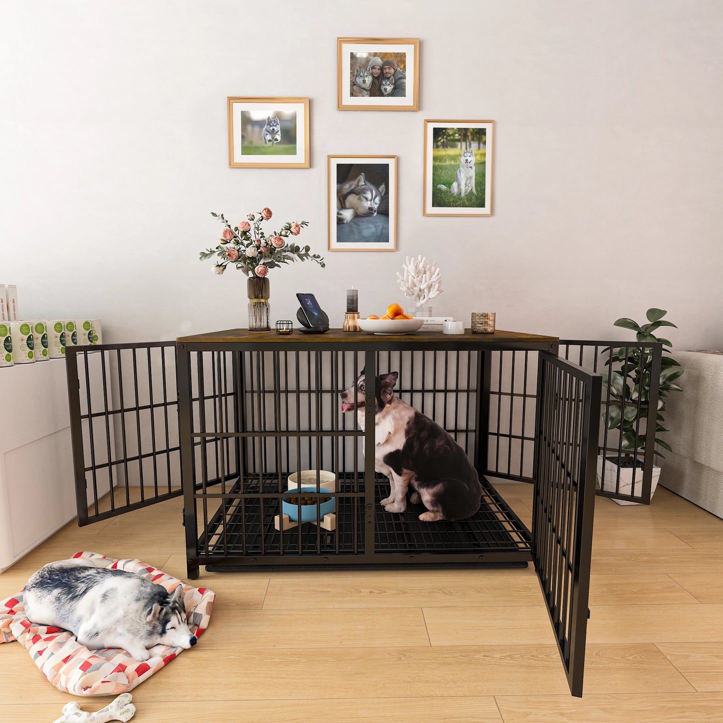 Extra Large Wooden End Side Table Large Dogs Kennel 3 Doors