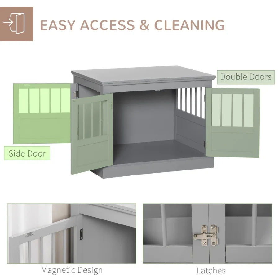 Triple Doors Steel Wooden Furniture End Table Dog Crate/Kennel