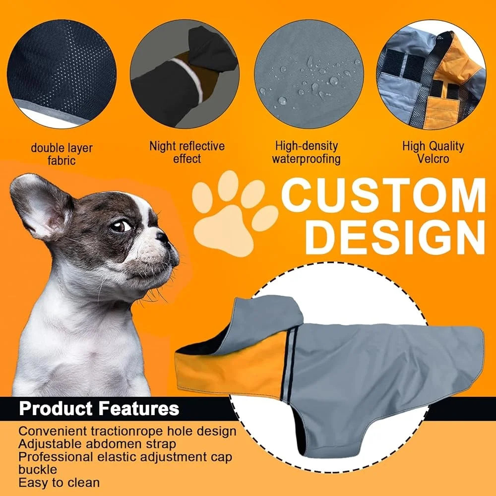 Breathable Reflective Dog Raincoat Waterproof Adjustable Reflective Strip Hooded Jacket Outdoor Activities
