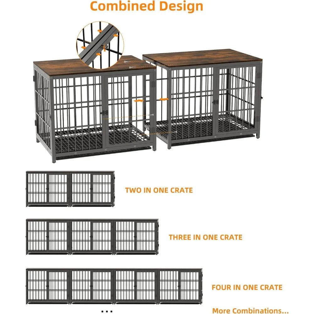 Heavy Duty Furniture Side Table Dog Kennels/Crate, Three Doors, Removable Tray