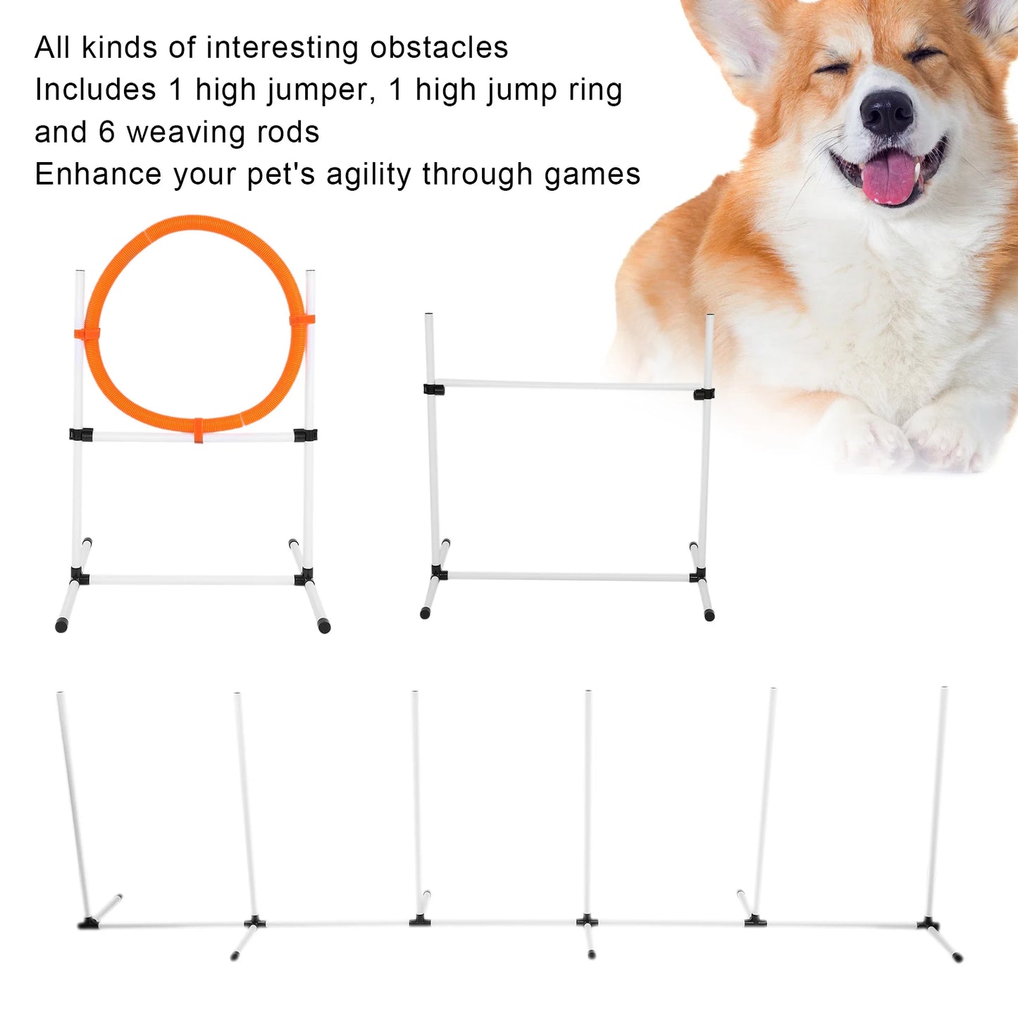 Dog Agility Training Equipment: Adjustable Bar Jump Hurdle Hoop Pole Obstacle Course