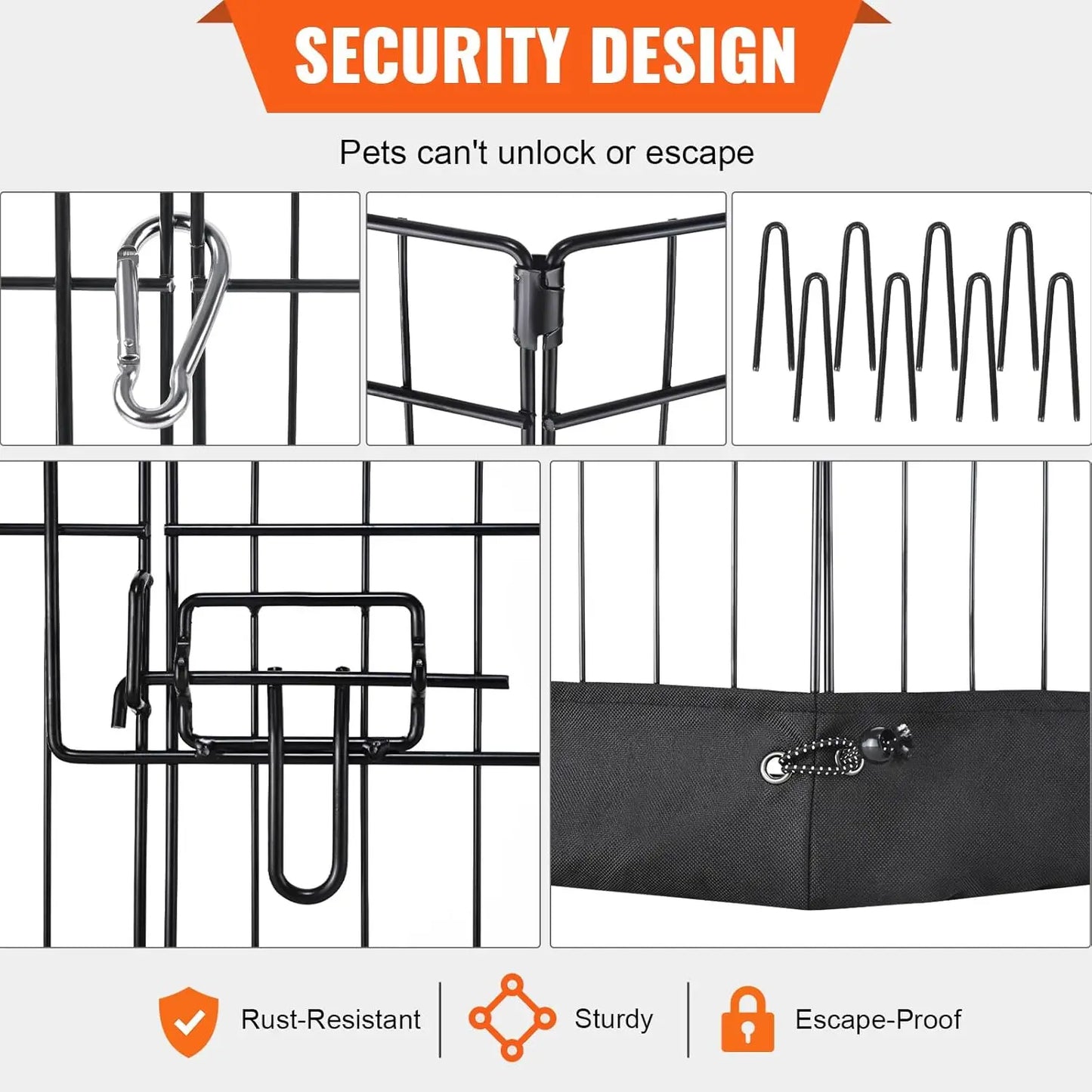 Foldable Metal Dog Exercise Playpen for Camping with Top Cover
