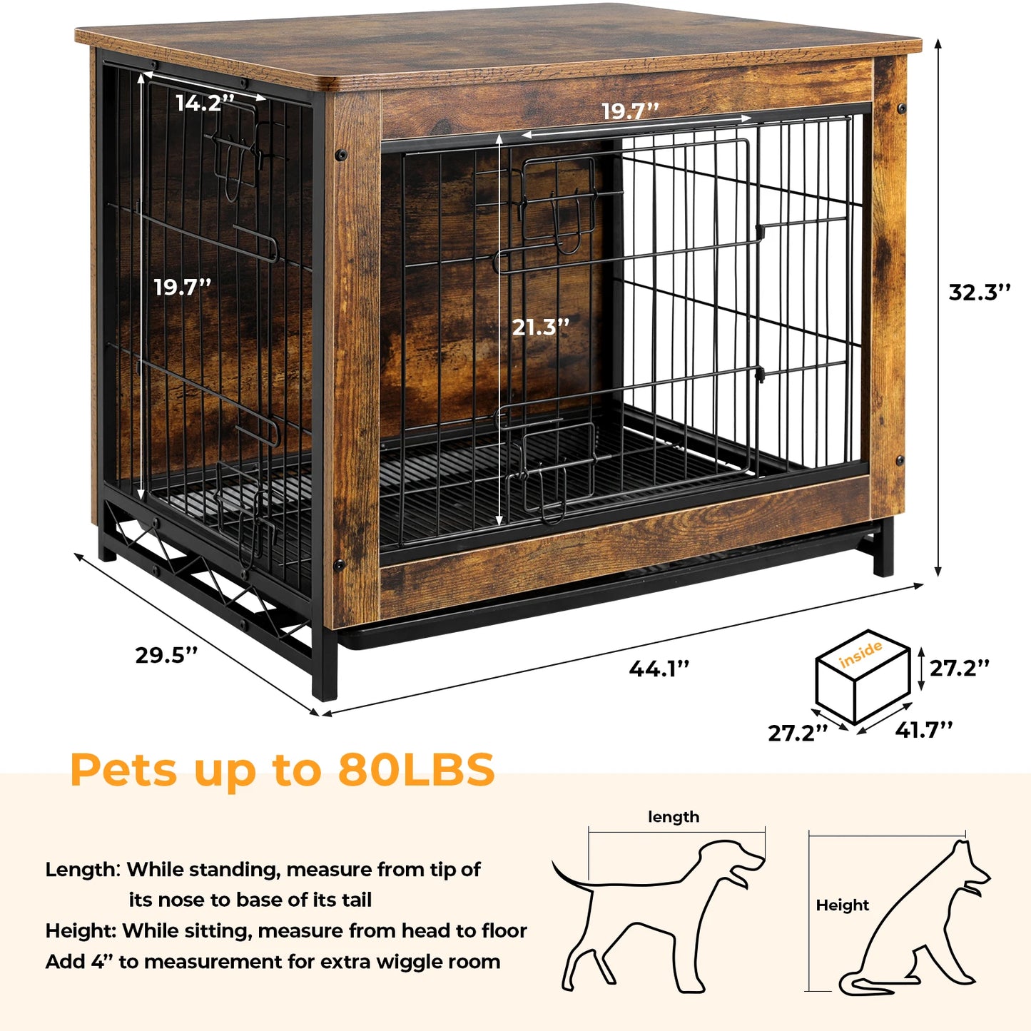 Double Doors Heavy-Duty, Furniture Wooden Side End Table Modern Dog Kennel/Crate