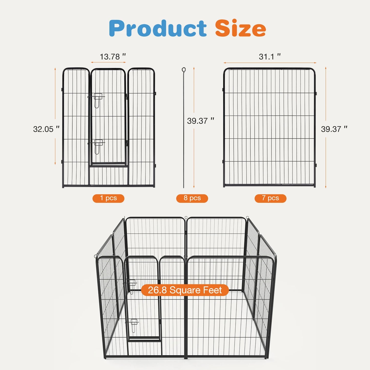 8 Panel Dog Playpen Indoor Exercise Fence, Metal Heavy Duty Crates with Doors