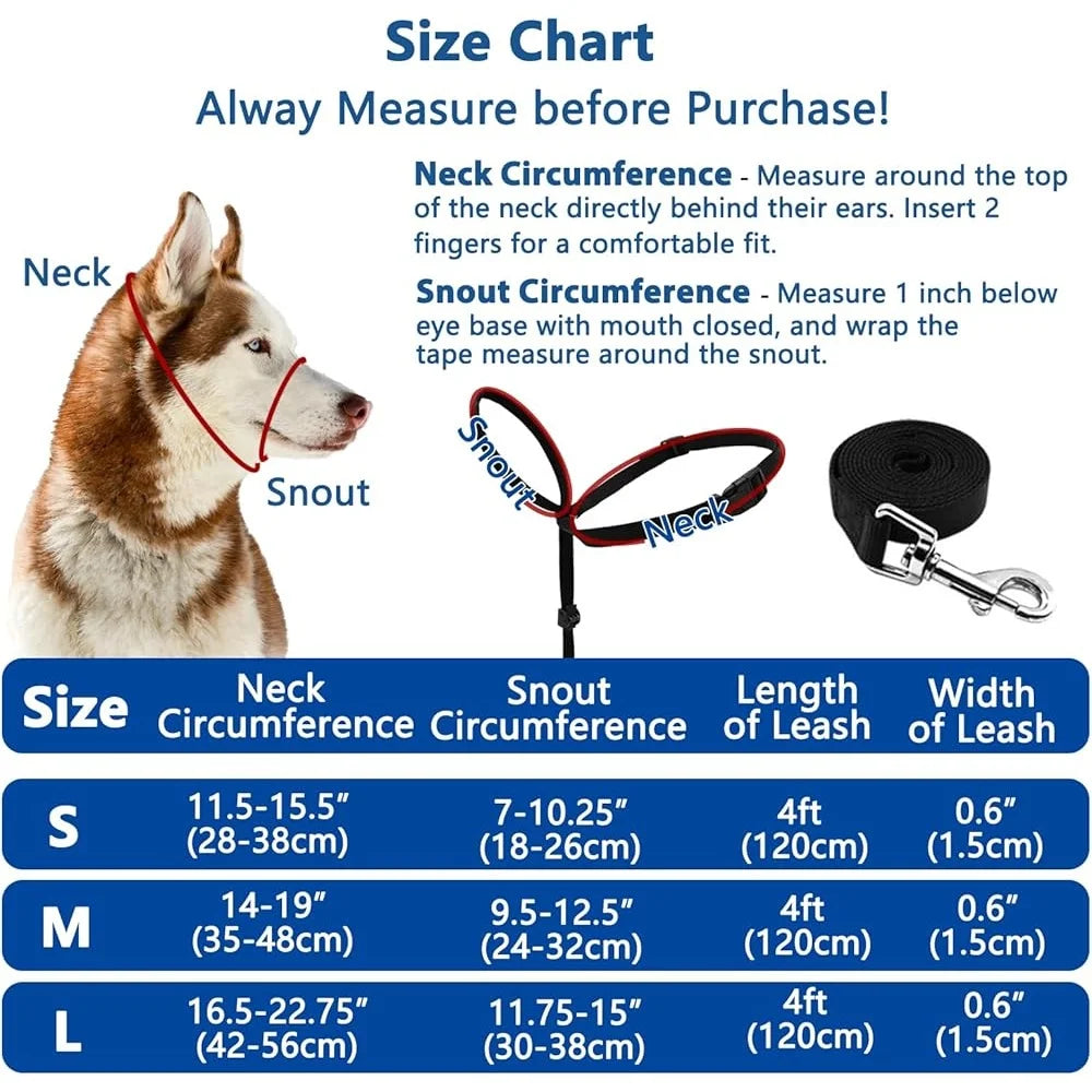 Adjustable Head Collar, Halter, Pulling Gentle Control Leash for Training Dogs