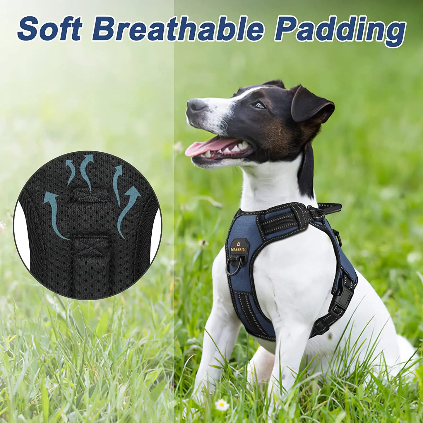Dog Nylon Adjustable Reflective Dog Vest, No Pull, 2 Metal Leash Hooks, Easy Control