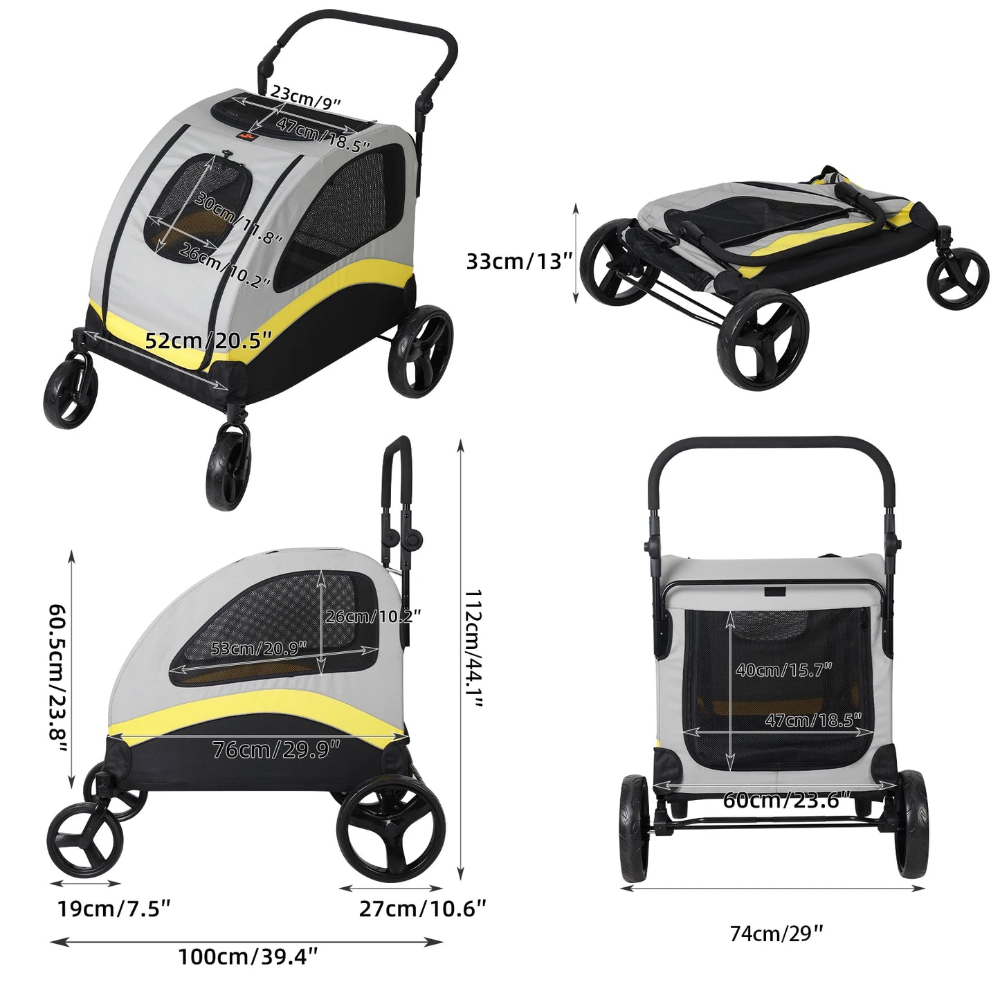 Dog Stroller 4 Wheel Foldable Cart Jogger Wagon