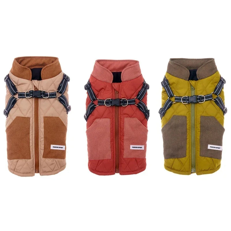Warm, Winter Zippered Harness Dog Coat