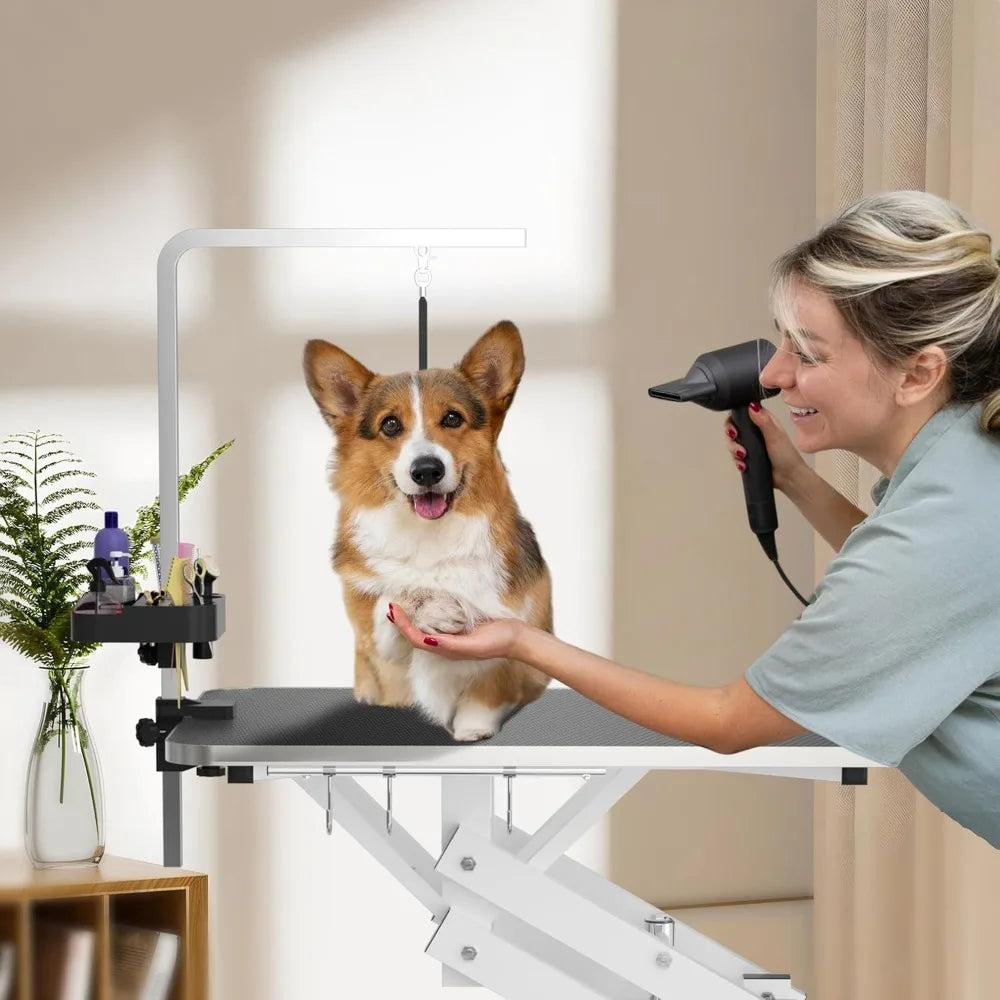Heavv Duty, Z-Lift, Hydraulic Dog Grooming Table, Anti-Static Table Top, Armrests/Leash Covers
