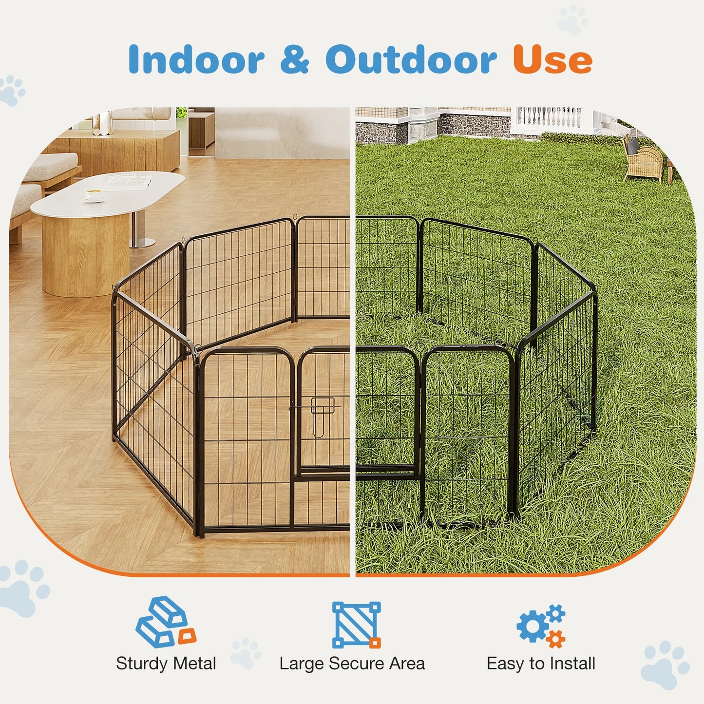 8 Panel Dog Playpen Indoor Exercise Fence, Metal Heavy Duty Crates with Doors