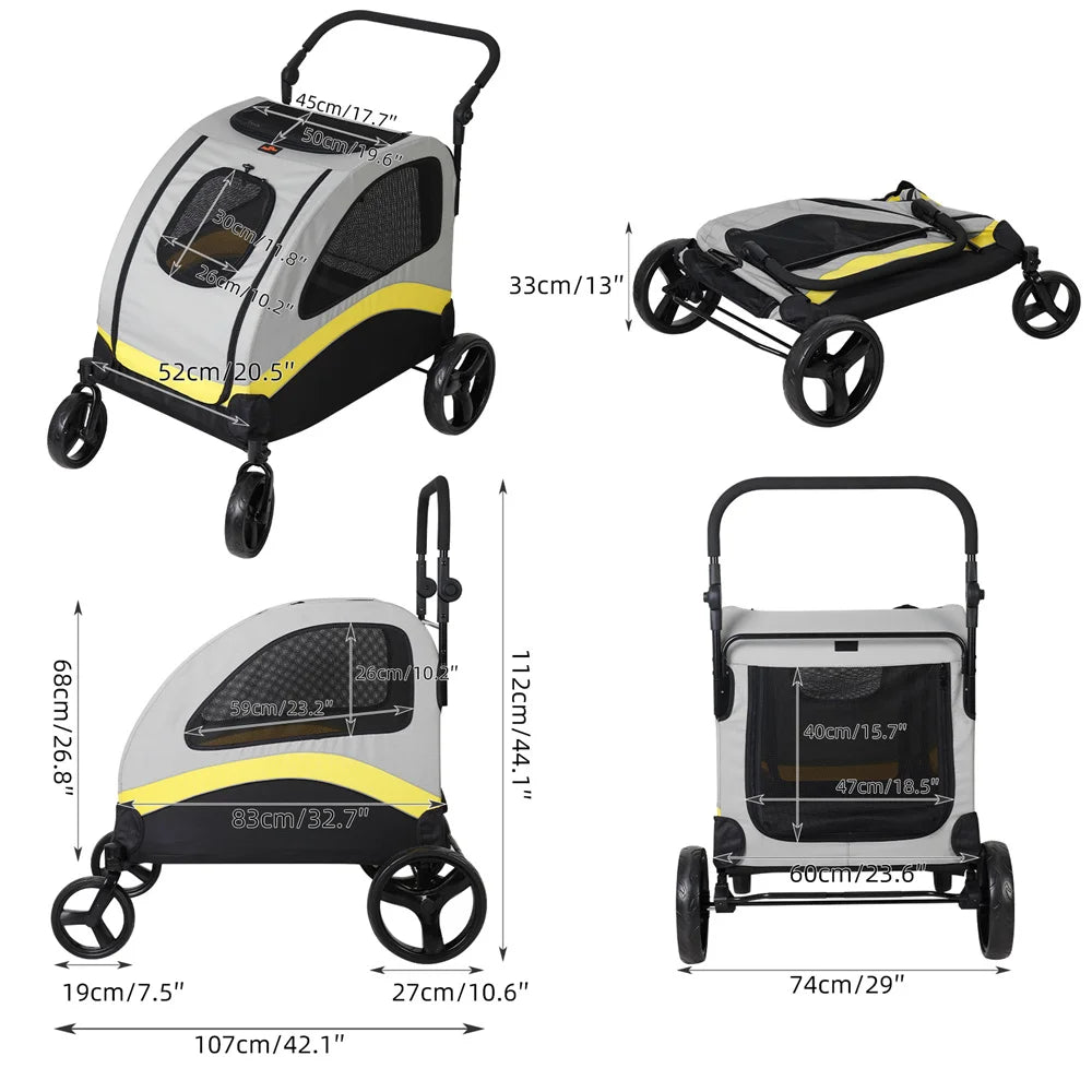 Dog Stroller 4 Wheel Foldable Cart Jogger Wagon