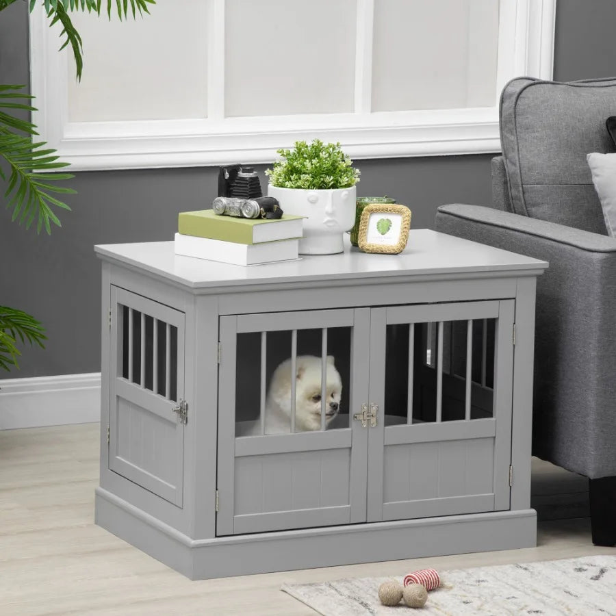 Triple Doors Steel Wooden Furniture End Table Dog Crate/Kennel