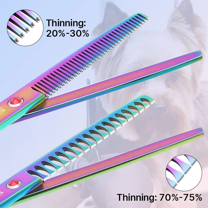 Dog grooming Scissors Shears /Home use, steel rainbow/black set