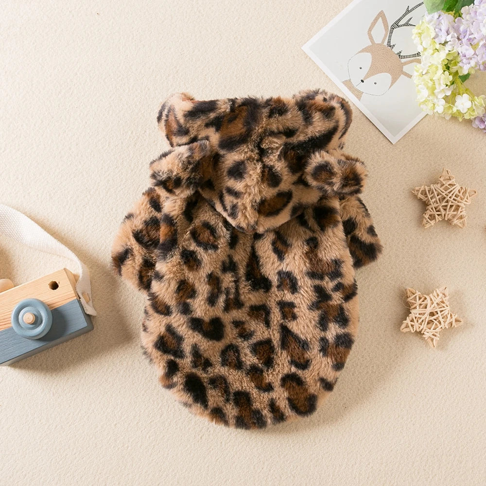 Warm Fleece, Hoodie, Winter, Leopard Dog Coat/Jacket
