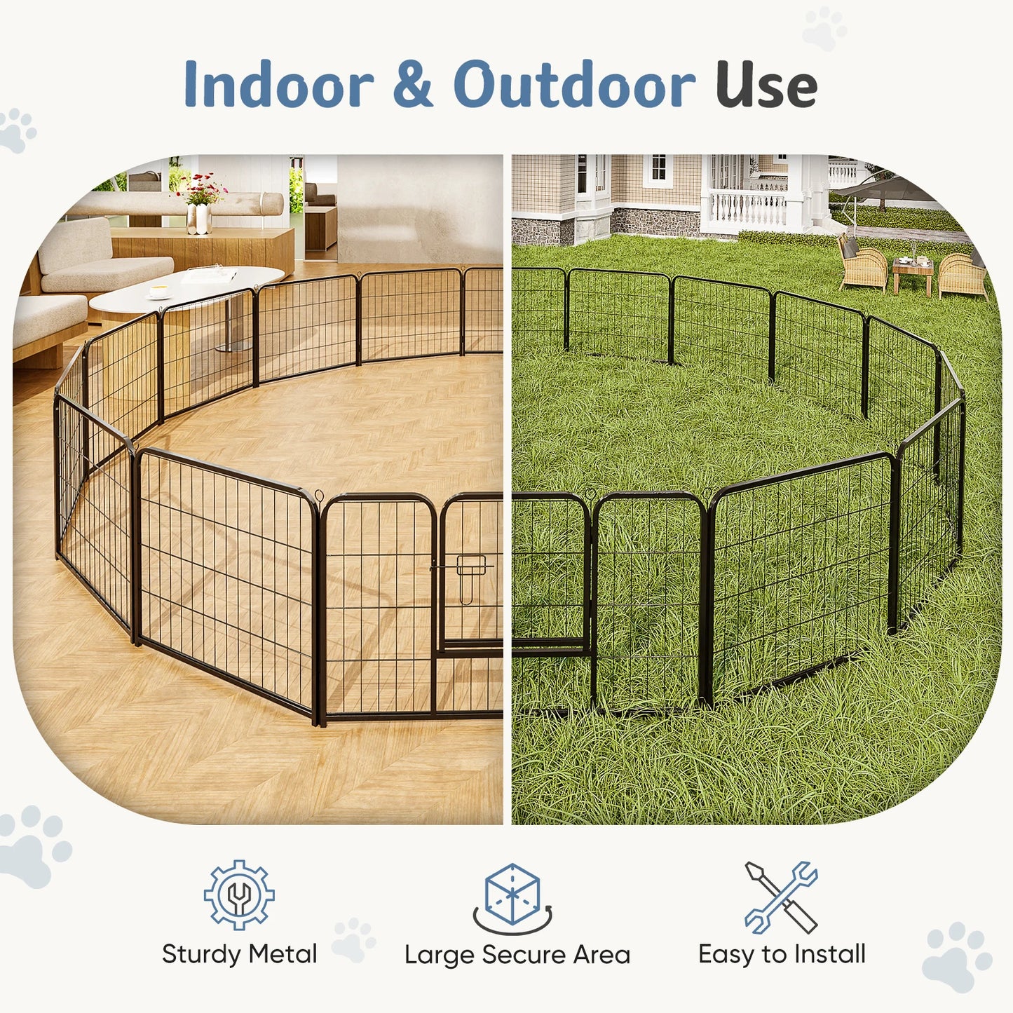16 Panel Heavy Duty Metal Dog Exercise Playpen/Fence for Dog Pen
