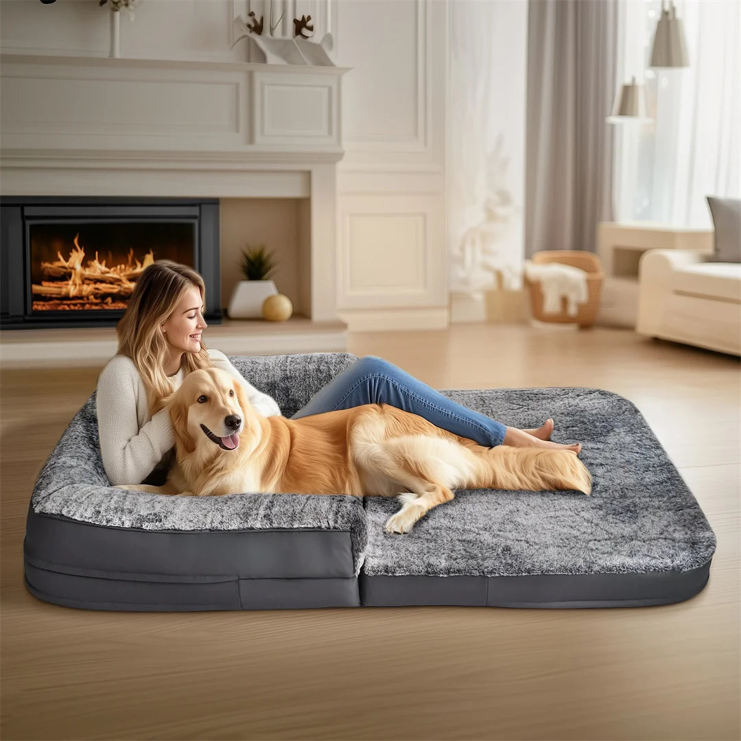180cm Long Human-Size Calming Giant Dog Bed Foldable,Plush, Orthopedic