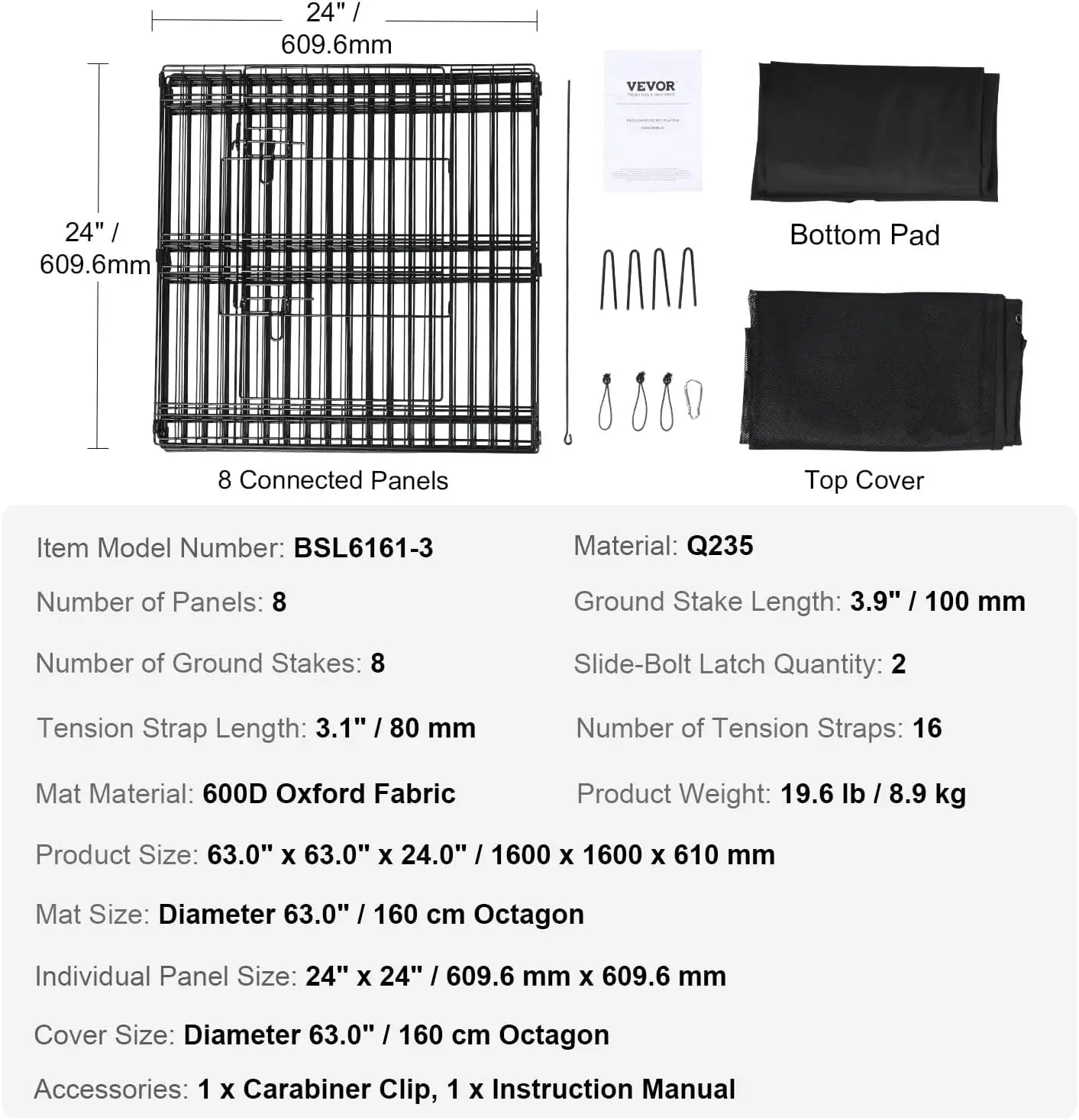 Foldable Metal Dog Exercise Playpen for Camping with Top Cover
