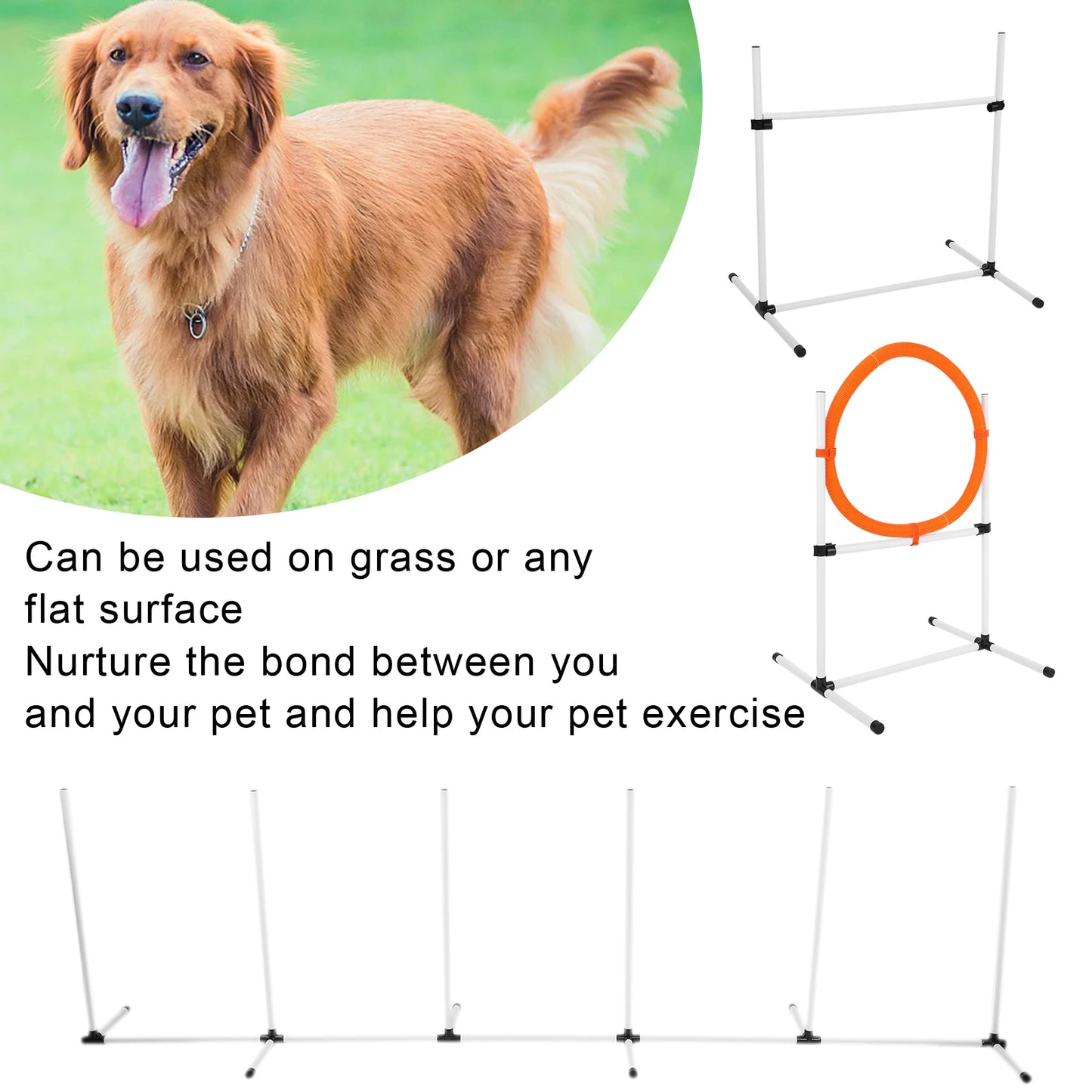 Dog Agility Training Equipment: Adjustable Bar Jump Hurdle Hoop Pole Obstacle Course