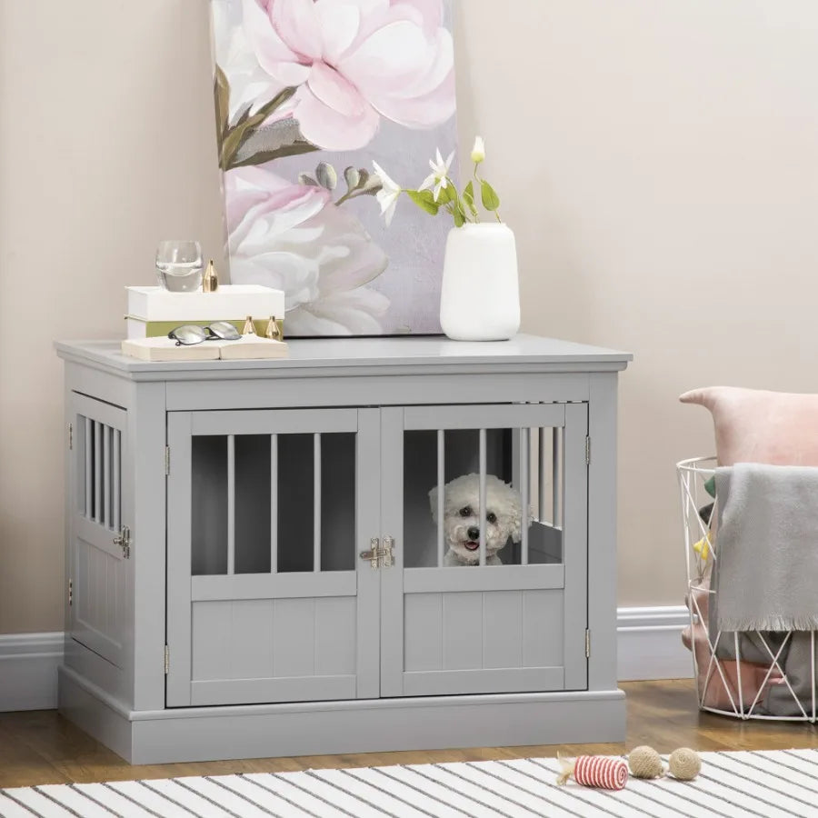 Triple Doors Steel Wooden Furniture End Table Dog Crate/Kennel